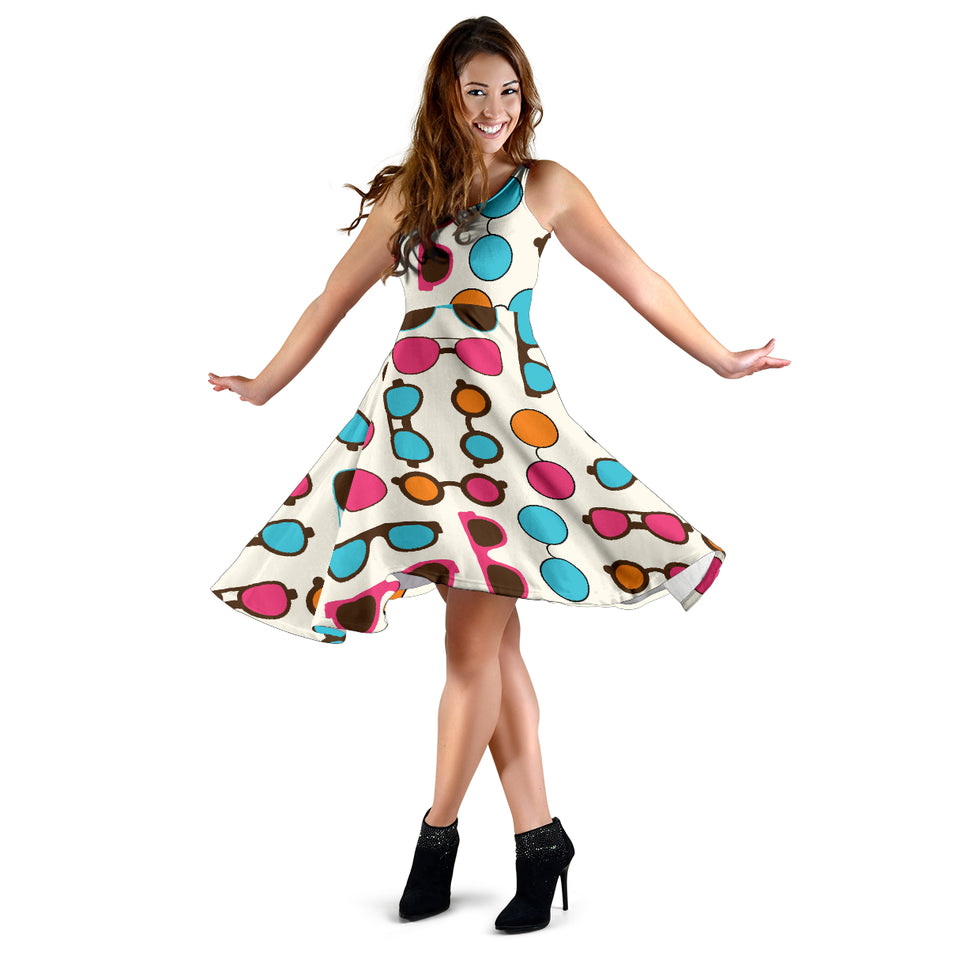 Sun Glasses Pattern Print Design 03 Sleeveless Midi Dress