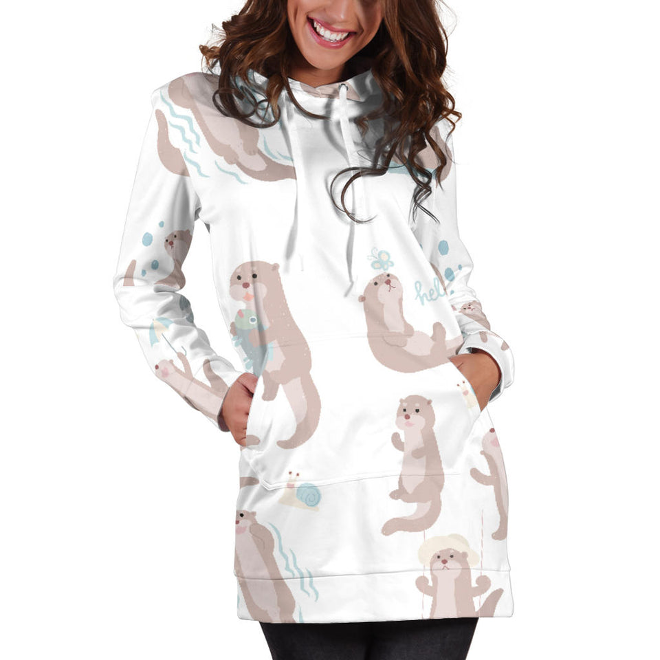 Cute Sea Otters Pattern Women'S Hoodie Dress