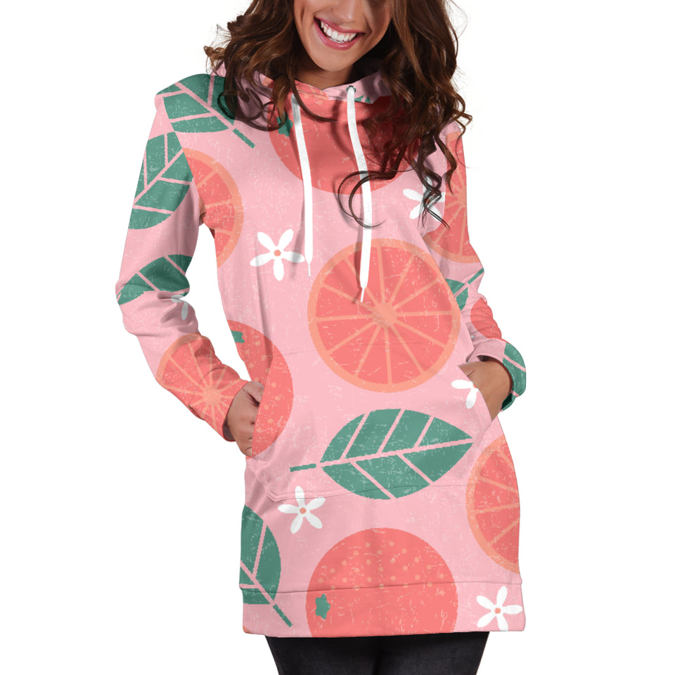 Grapefruit Leaves Flower Pink Background Women'S Hoodie Dress