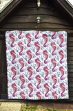 Purple Seahorse Blue Coral Pattern Premium Quilt