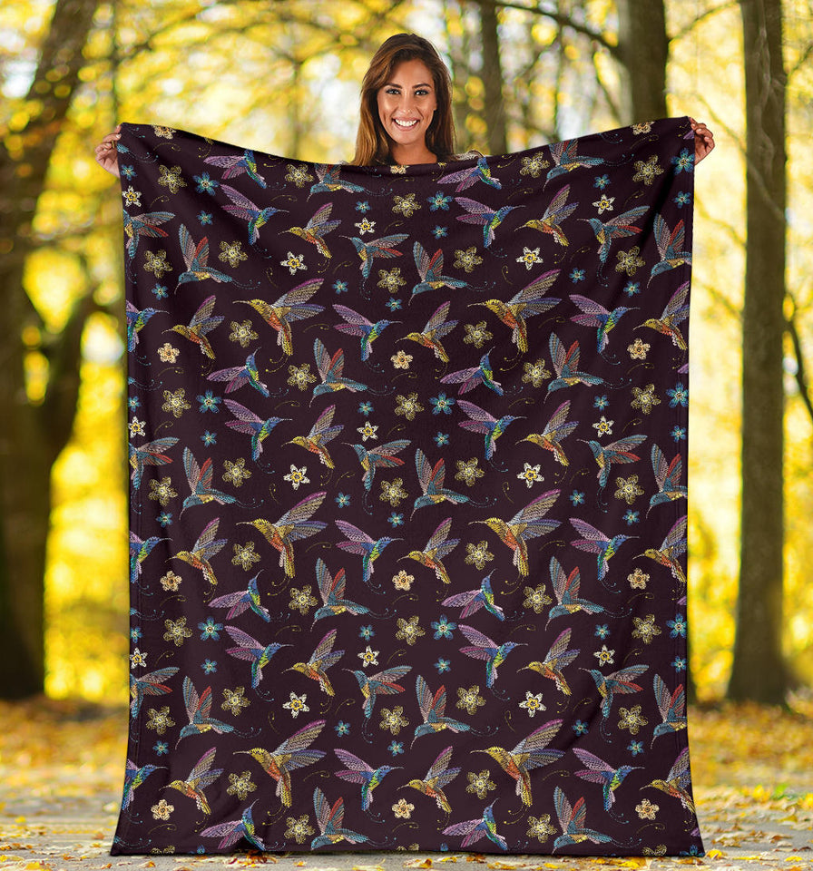 Hummingbird Pattern Print Design 04 Premium Blanket