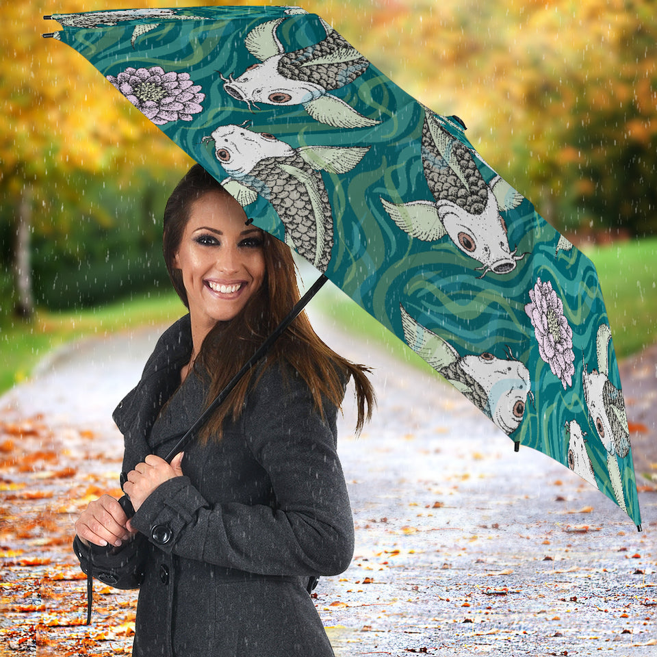 Koi Fish Carp Fish Lotus Pattern Umbrella