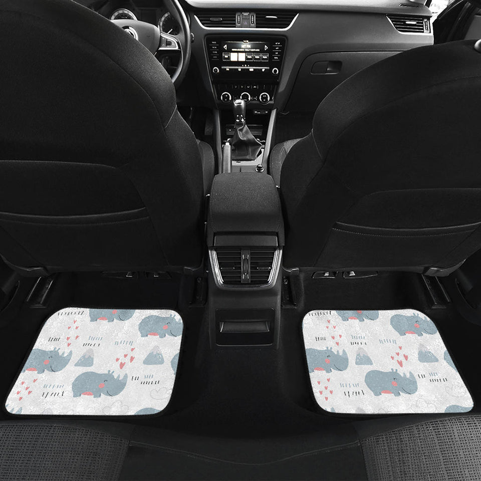 Cute Rhino Heart Pattern Front And Back Car Mats