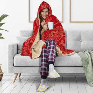 Gold Dragons Red Background Hooded Blanket