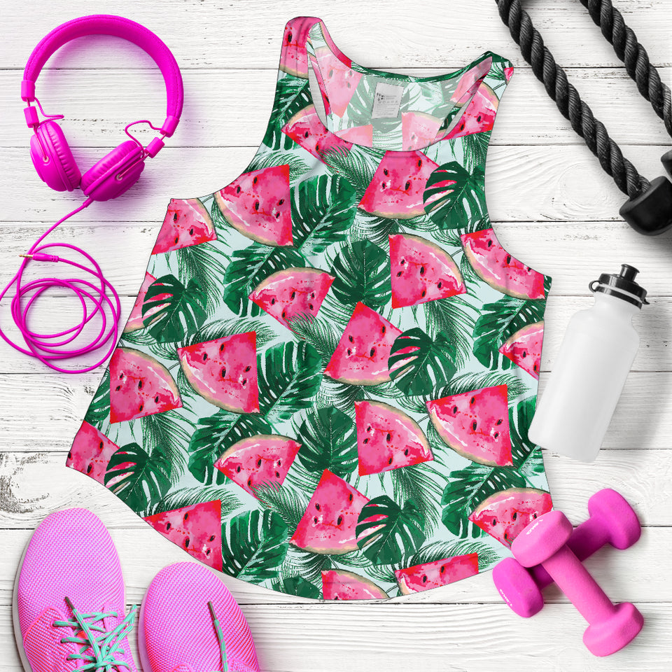 Watermelons tropical palm leaves pattern Women Racerback Tank Top