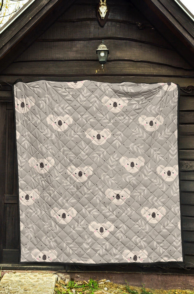 Cute Koala Leaves Pattern Premium Quilt