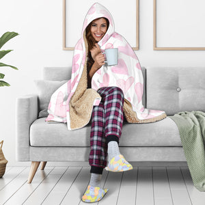 Watercolor Pink Heart Pattern Hooded Blanket