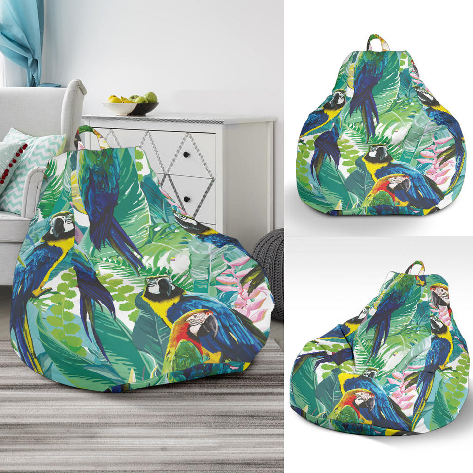 Colorful Parrot Exotic Flower Leaves Bean Bag Cover