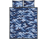 Blue camo camouflage pattern Quilt Bed Set