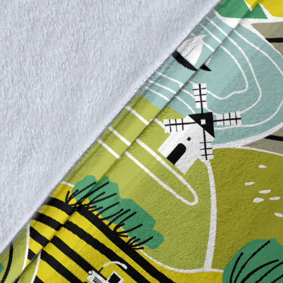 Hand Drawn Windmill Pattern Premium Blanket