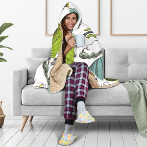 Hot Air Balloon Bird Cloud Pattern Hooded Blanket