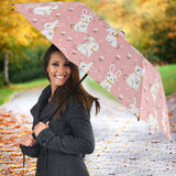 Cute White Rabbit Flower Pink Background Umbrella