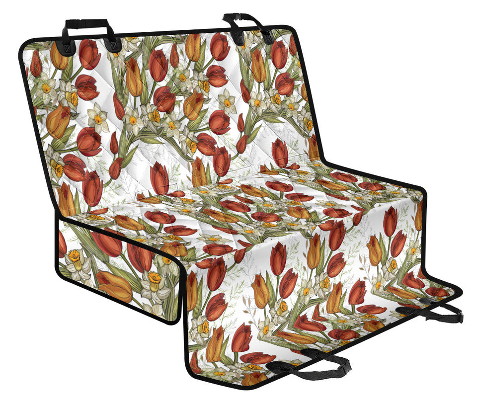 Red Tulips And Daffodils Pattern Dog Car Seat Covers