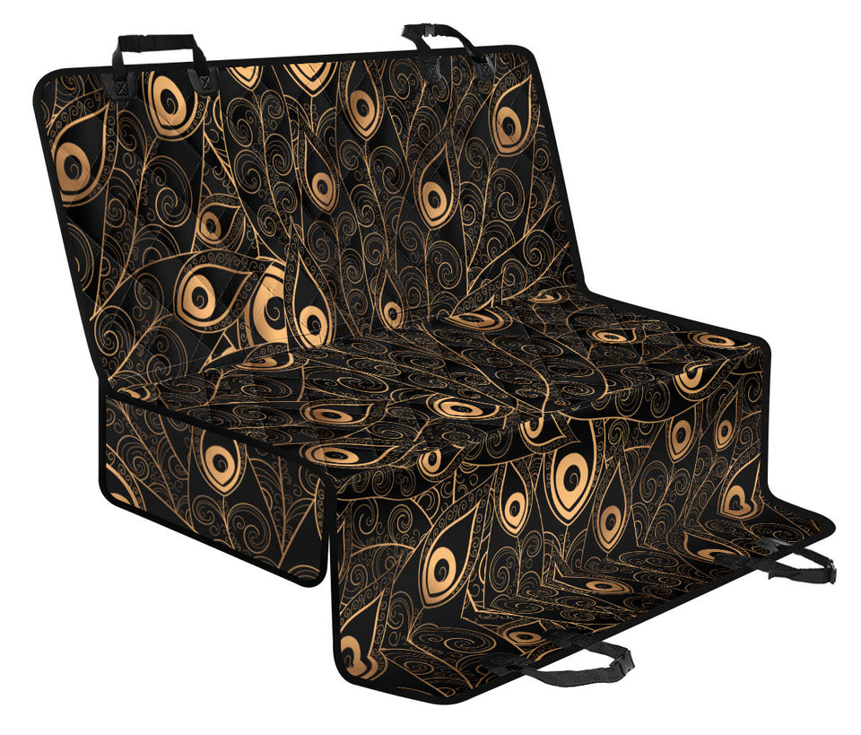 Gold Peacock Feather Pattern Dog Car Seat Covers