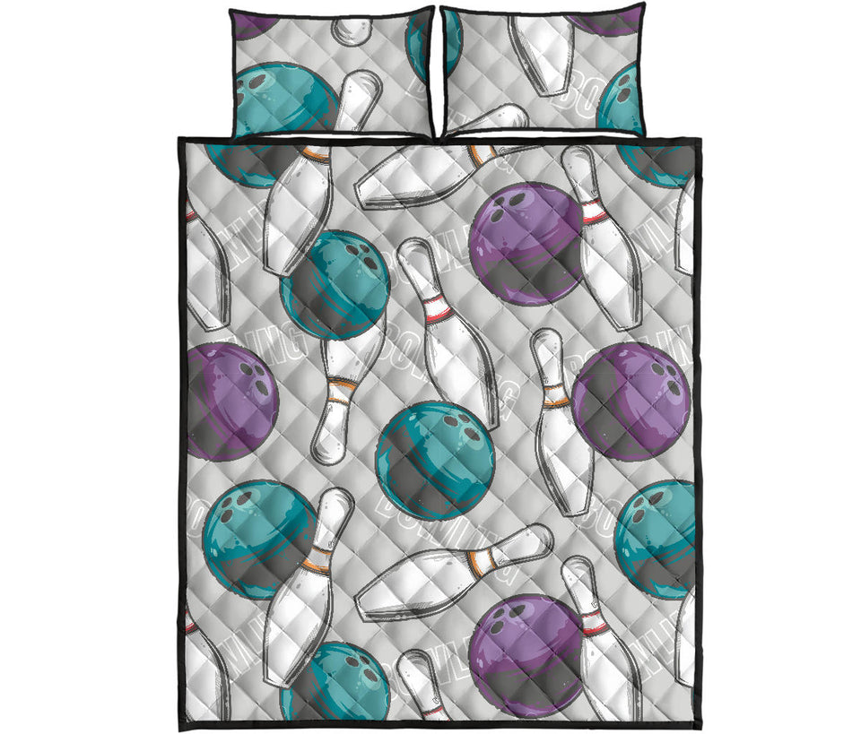 Bowling ball and pin gray background Quilt Bed Set