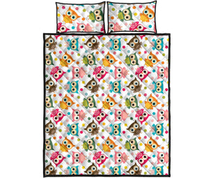 Color cute owl pattern Quilt Bed Set