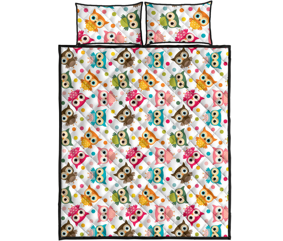Color cute owl pattern Quilt Bed Set