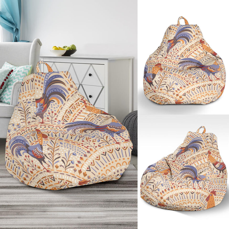Cute Rooster Chicken Cock Floral Ornament Background Bean Bag Cover
