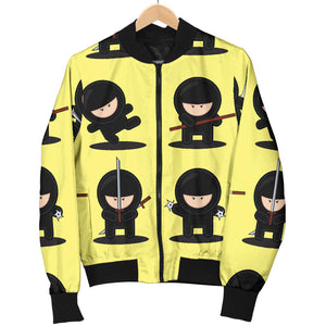 Cute Ninja Yellow Background Women'S Bomber Jacket