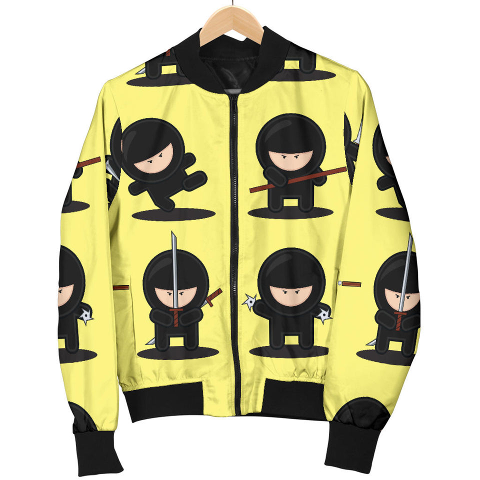 Cute Ninja Yellow Background Women'S Bomber Jacket