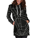 Spider Web Pattern Black Background White Cobweb Women'S Hoodie Dress
