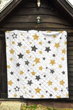 Hand Drawn Gold Black Star Pattern Premium Quilt.
