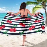 Hand Drawn Cherry Pattern Striped Background Sarong