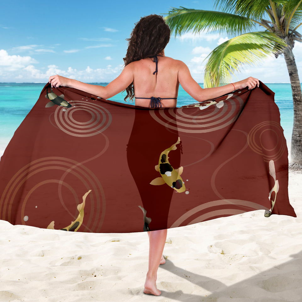 Koi Fish Carp Fish Red Background Sarong