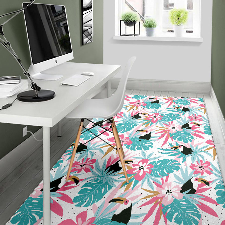 Toucan Tropical Flower Leave Pattern Area Rug