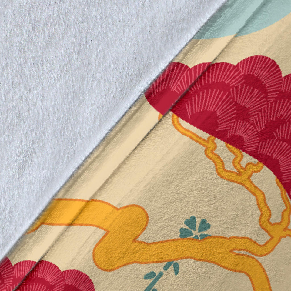 Red Bonsai Gray Sun Japanese Pattern Premium Blanket