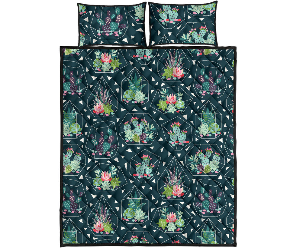 Cactus glass terrarium pattern Quilt Bed Set