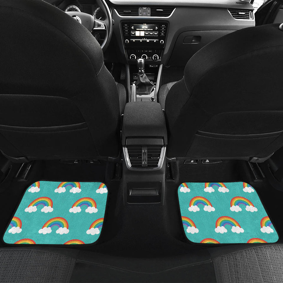 Rainbow Pattern Green Background Front And Back Car Mats