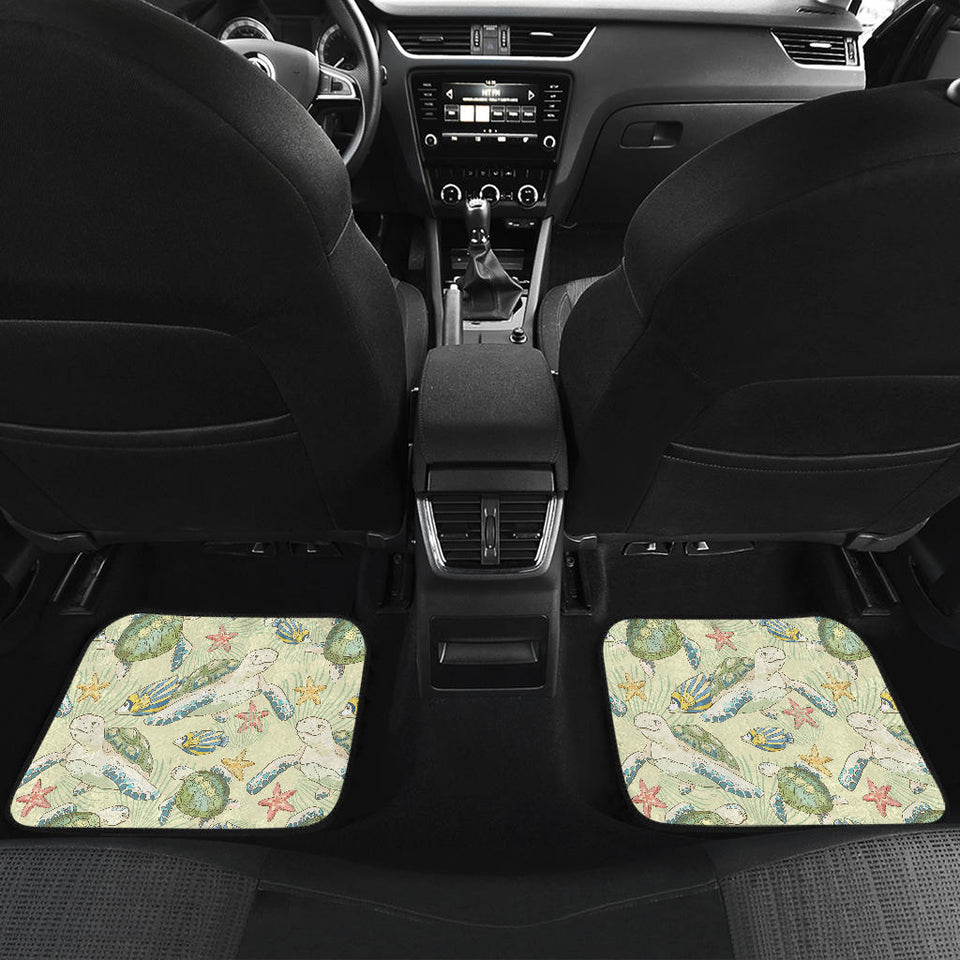Hand Drawn Sea Turtle Fish Pattern Front And Back Car Mats
