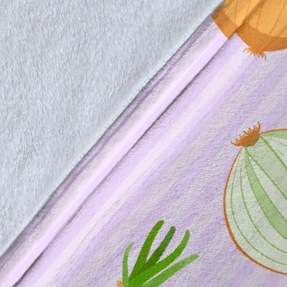 Cute Onions Smiling Faces Purple Background Premium Blanket