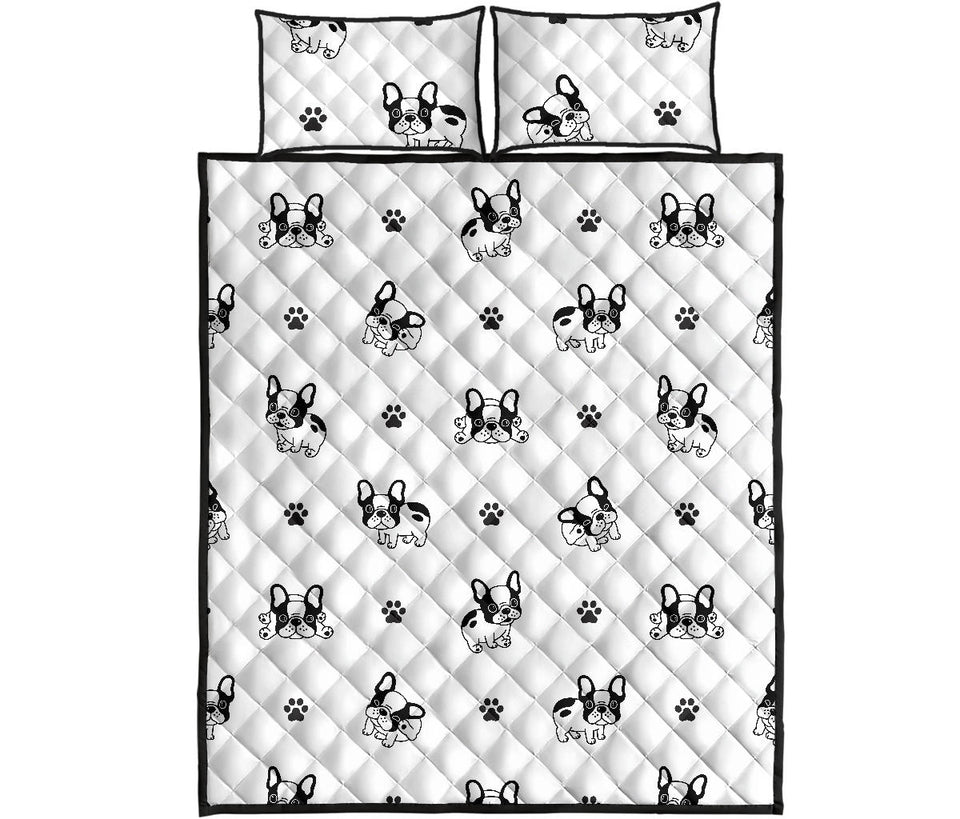 Cute french bulldog paw pattern Quilt Bed Set