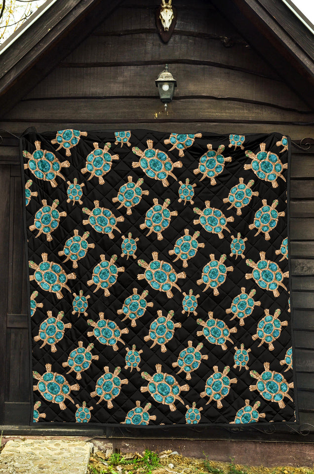 Sea Turtle Blue Stone Pattern Premium Quilt