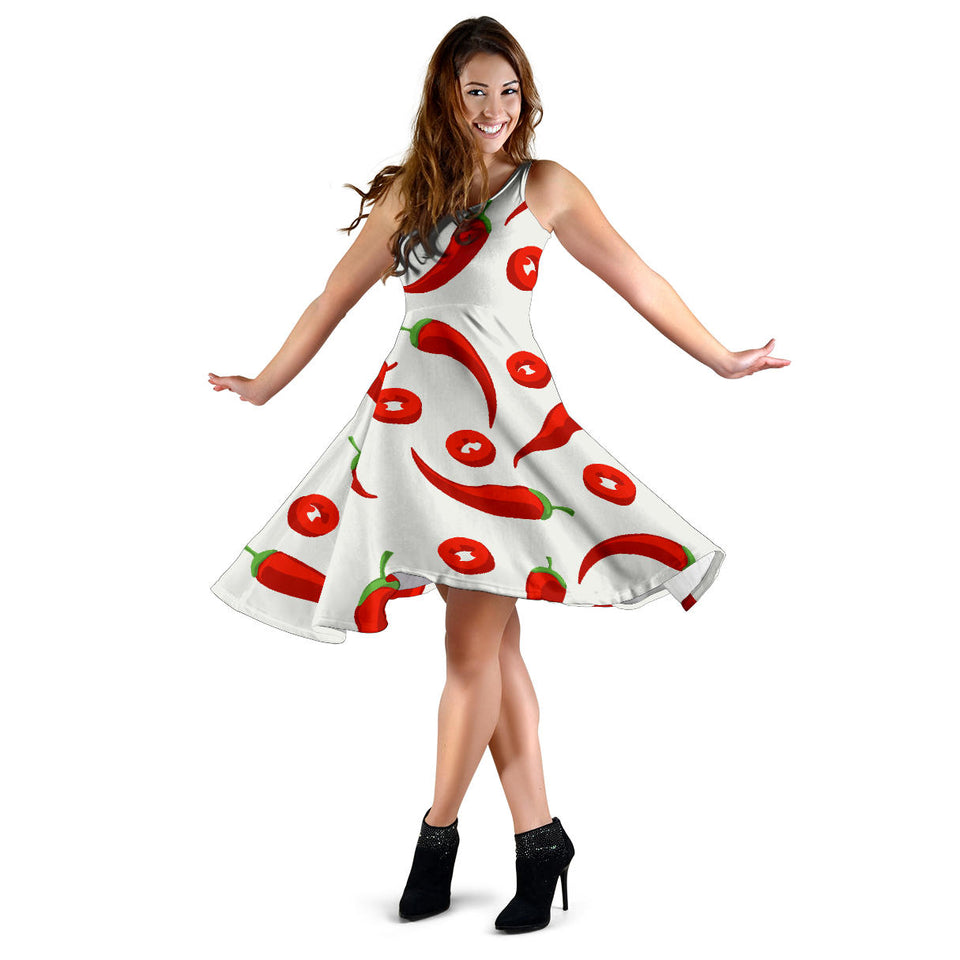 Chili Pattern Sleeveless Midi Dress