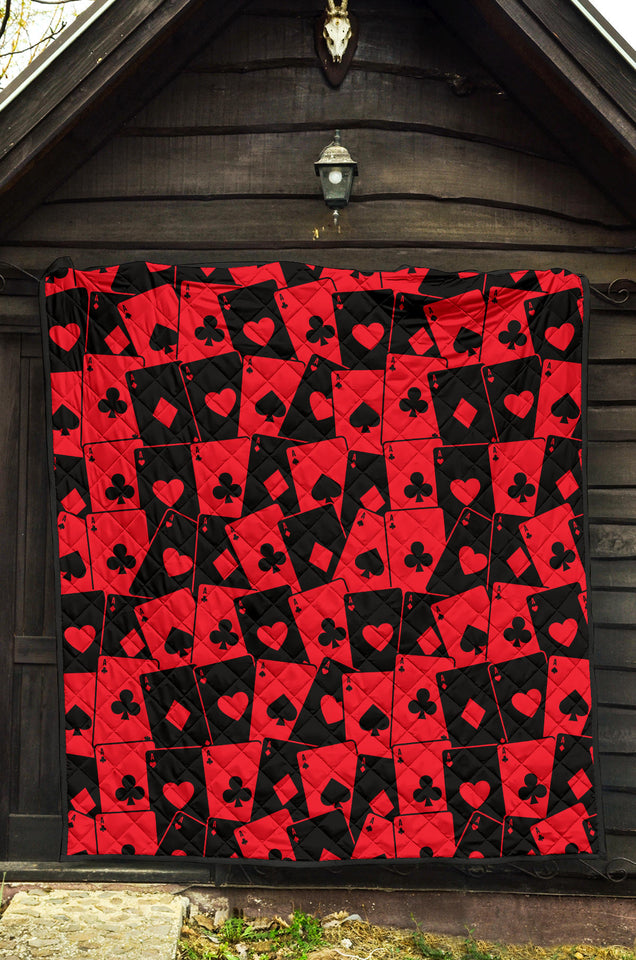 Casino Cards Suits Pattern Print Design 02 Premium Quilt