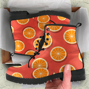 Oranges Pattern Red Background Leather Boots