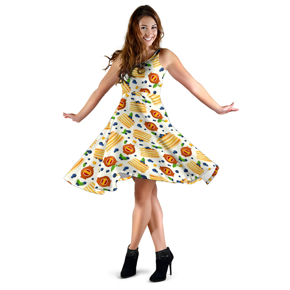Pancake Pattern Print Design 02 Sleeveless Midi Dress