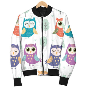 Cute Owl Pattern Women'S Bomber Jacket