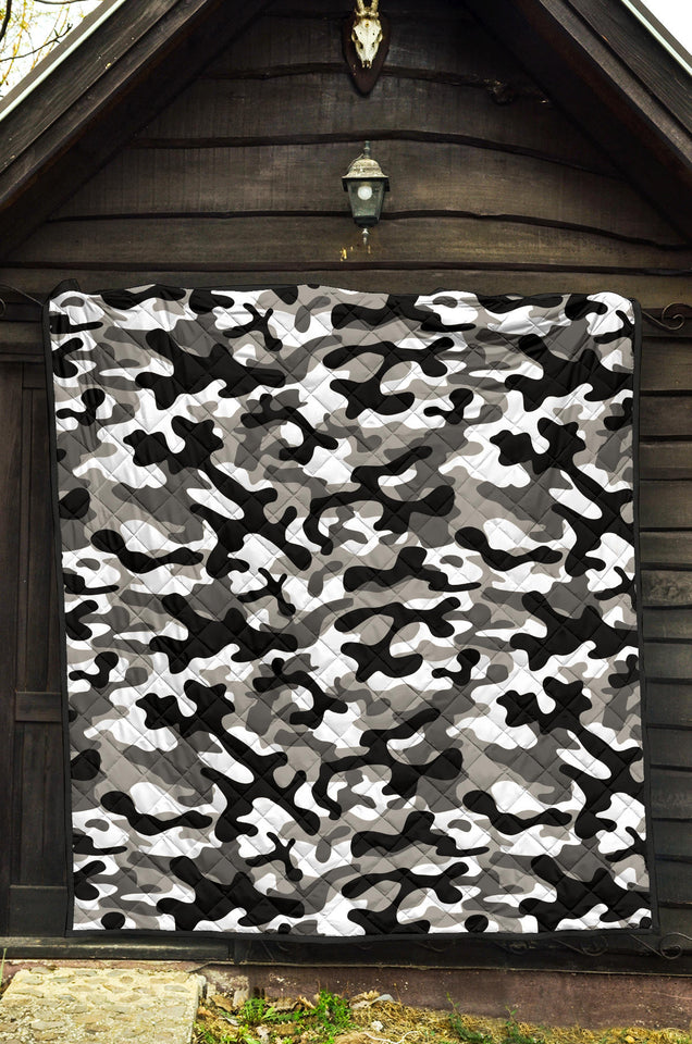 Black White Camo Camouflage Pattern Premium Quilt