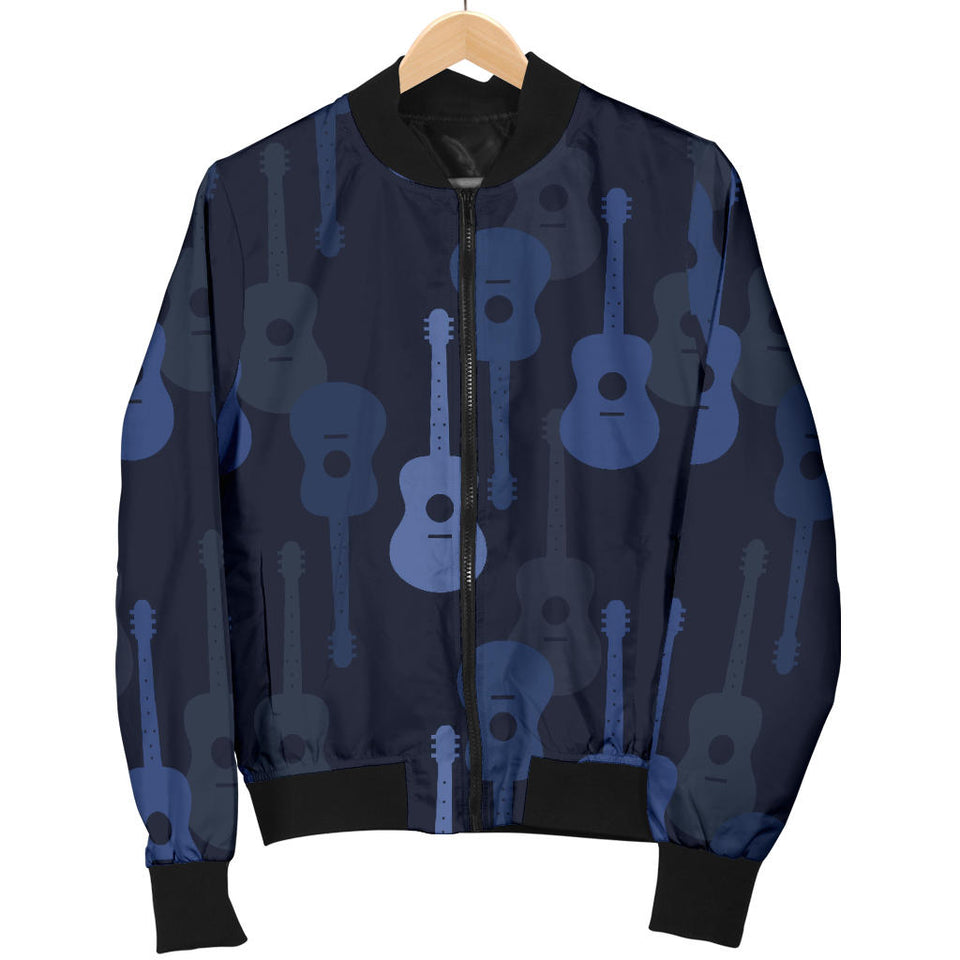 Blue Theme Guitar Pattern Women'S Bomber Jacket