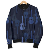 Blue Theme Guitar Pattern Women'S Bomber Jacket