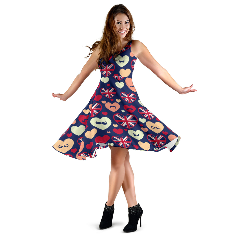 British Pattern Print Design 02 Sleeveless Midi Dress