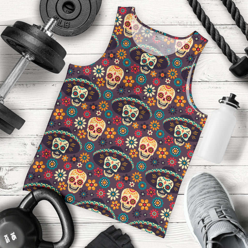 Sugar skulls flower maxican pattern Men Tank Top