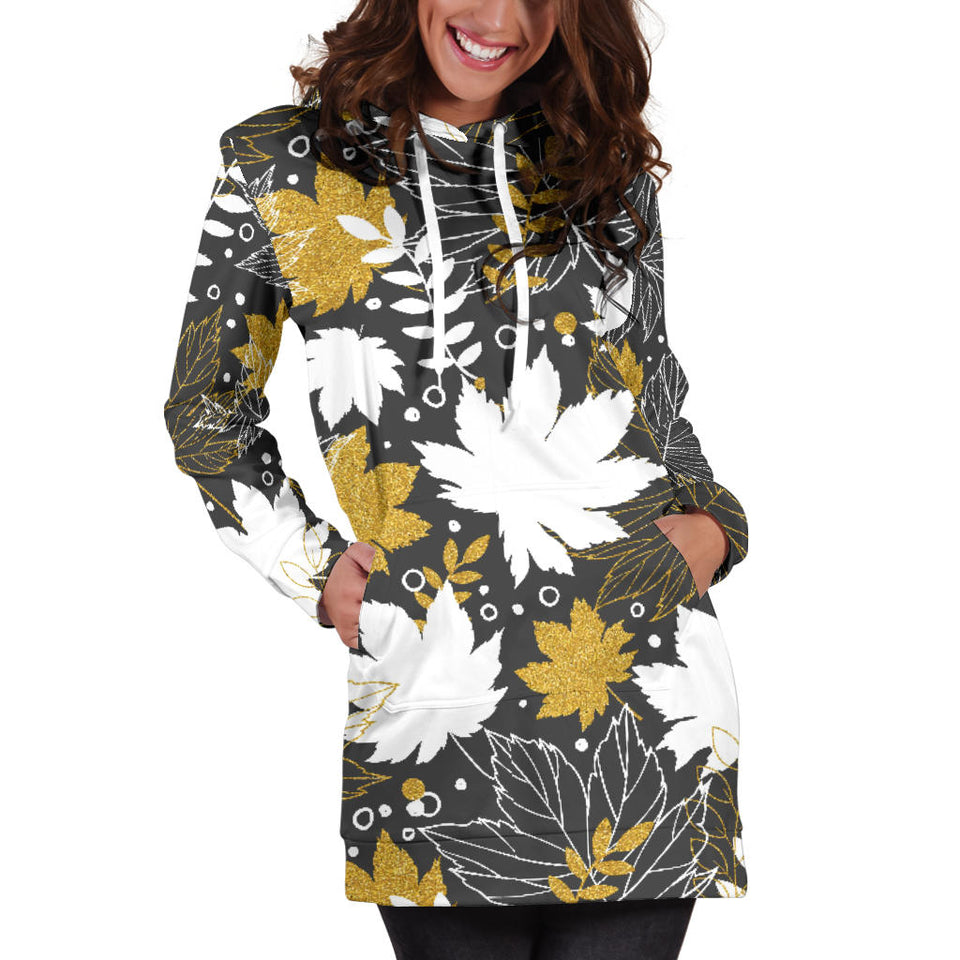 Beautiful Gold Autumn Maple Leaf Pattern Women'S Hoodie Dress