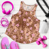 Pink sakura cherry blossom drak brown background Women Racerback Tank Top