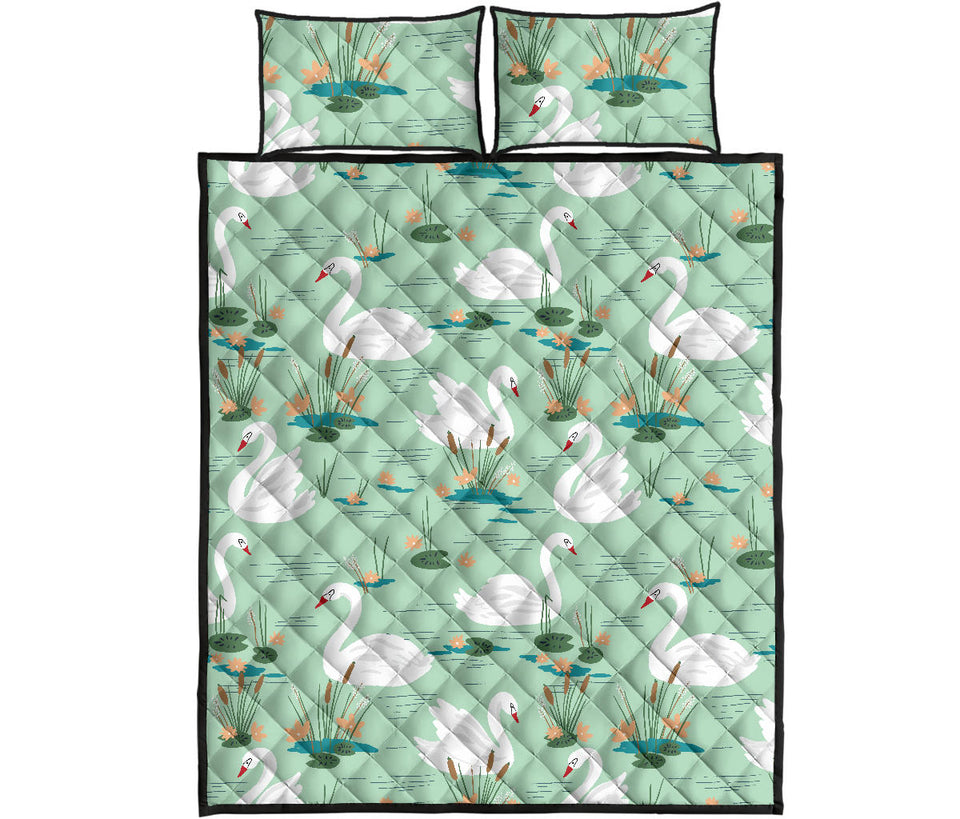 White swan lake pattern Quilt Bed Set