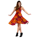 Autumn Maple Leaf Pattern Sleeveless Midi Dress